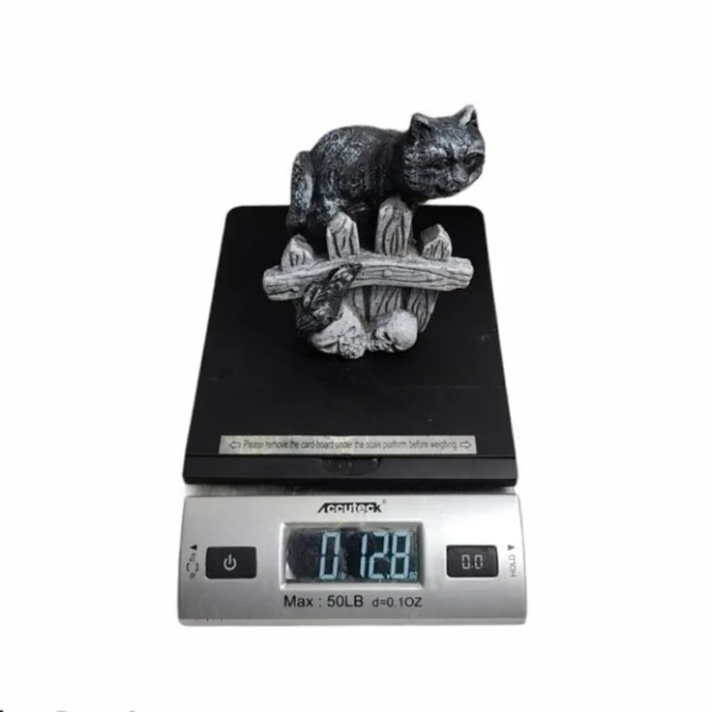 Graveyard Cat On Fence Bird & Skull Statue Decor